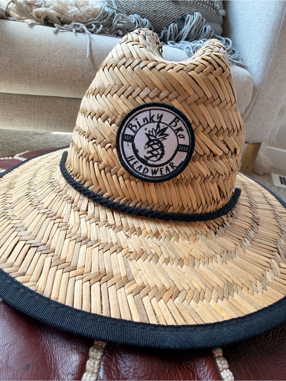 Binky Bra Kids Straw Sun Hat in Natural with Black Trim